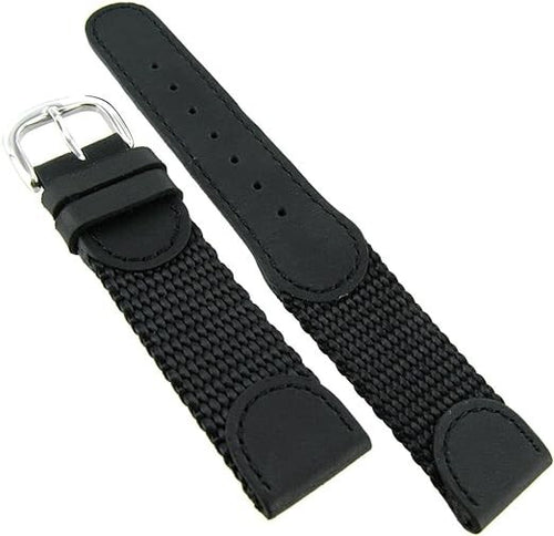 MS866 - 18 mm - Genuine Black Leather & Black Nylon Strap by Hadley Roma