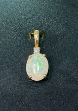 Load image into Gallery viewer, 14k yellow gold opal pendant with diamond accent