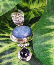 Load image into Gallery viewer, Sterling silver Iolite and blue stone pendant