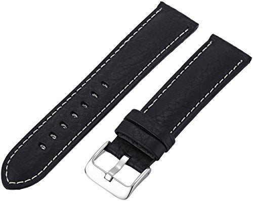MS906 - 22 mm - Black Shrunken Grain Genuine Italian Leather Strap by Hadley Roma