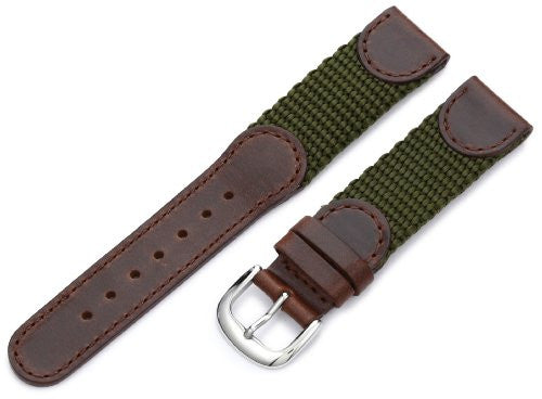MS866 - 18 mm -Brown & Olice Genuine Oil Tan Leather & Nylon Strap by Hadley Roma
