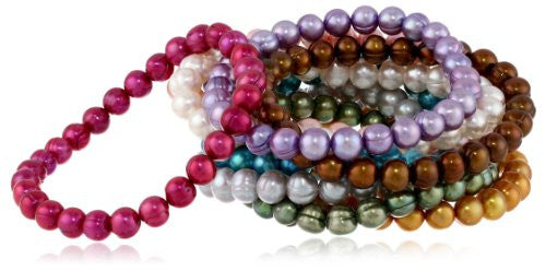 Honora Set of 10 Multi-color Freshwater Cultured Pearl Stretch Bracelets, 7.5" LBS5500