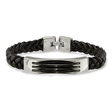 Load image into Gallery viewer, Stainless Steel &amp; Black Leather Bracelet