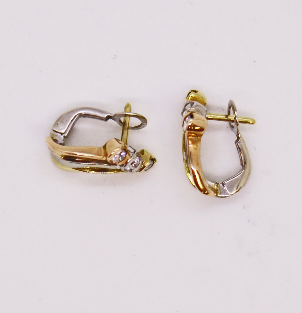 ZZZ Tri Color 14K Gold & Diamond Earrings